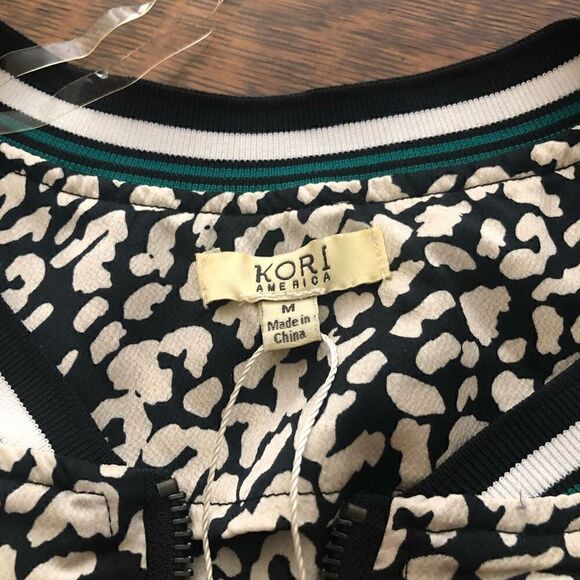 NEW Kori America Silky Black and White Animal Print Bomber Style Jacket NWT - Picture 9 of 15